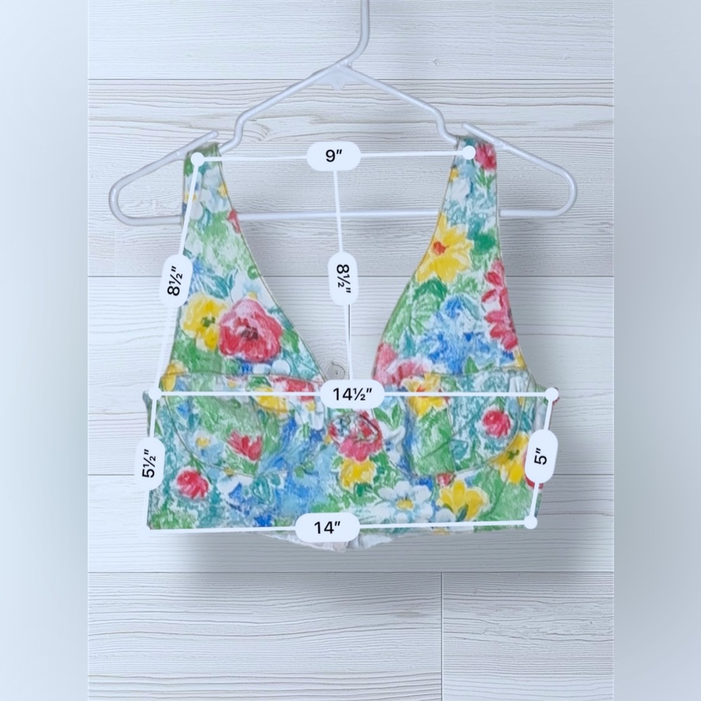 BREAKER JEANS Womens Vintage 80’s Spring Floral Print Bustier Denim Crop Top. - Picture 8 of 10